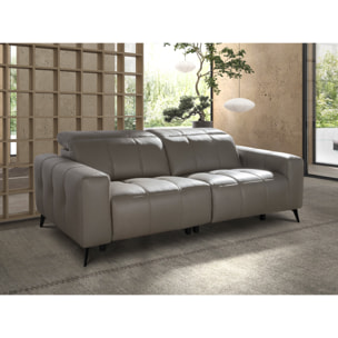 Sofá relax Angel Cerdá de 3 plazas tapizado en piel de origen vacuno en gris con reposacabezas patas de acero inoxidable en epoxi negro 2 sistemas de relax eléctrico 216x110x98cm