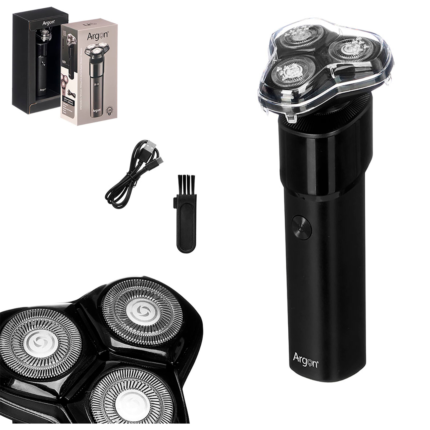 Afeitadora negra con 3 cabezales y batería recargable de 500mAh.