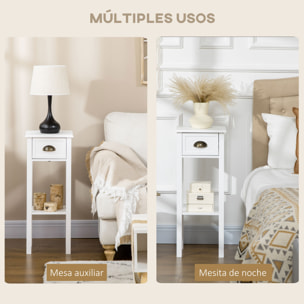 Conjunto de 2 Mesas Auxiliares Mesitas de Noche con Cajón y Estante de Almacenamiento Estilo Moderno para Salón Dormitorio 30x30x75 cm Blanco