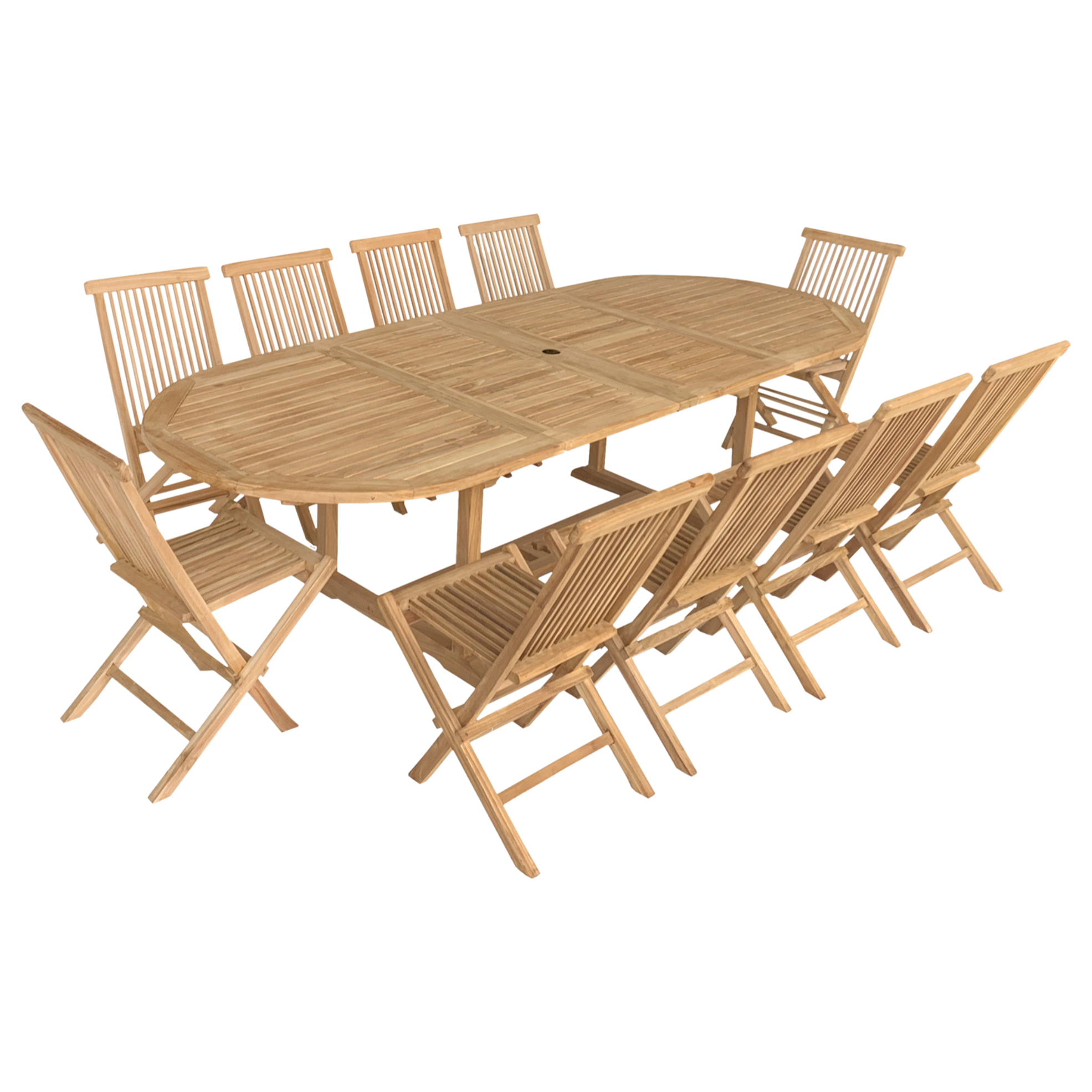 Salon de jardin en teck massif LOMBOK - table ovale extensible - 10 places