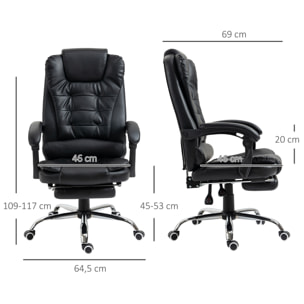 Silla de Oficina Reclinable Silla de Escritorio con Reposapiés Silla Ejecutiva Giratoria con Altura Ajustable Tapizada en PU y Reposabrazos para Estudio Negro