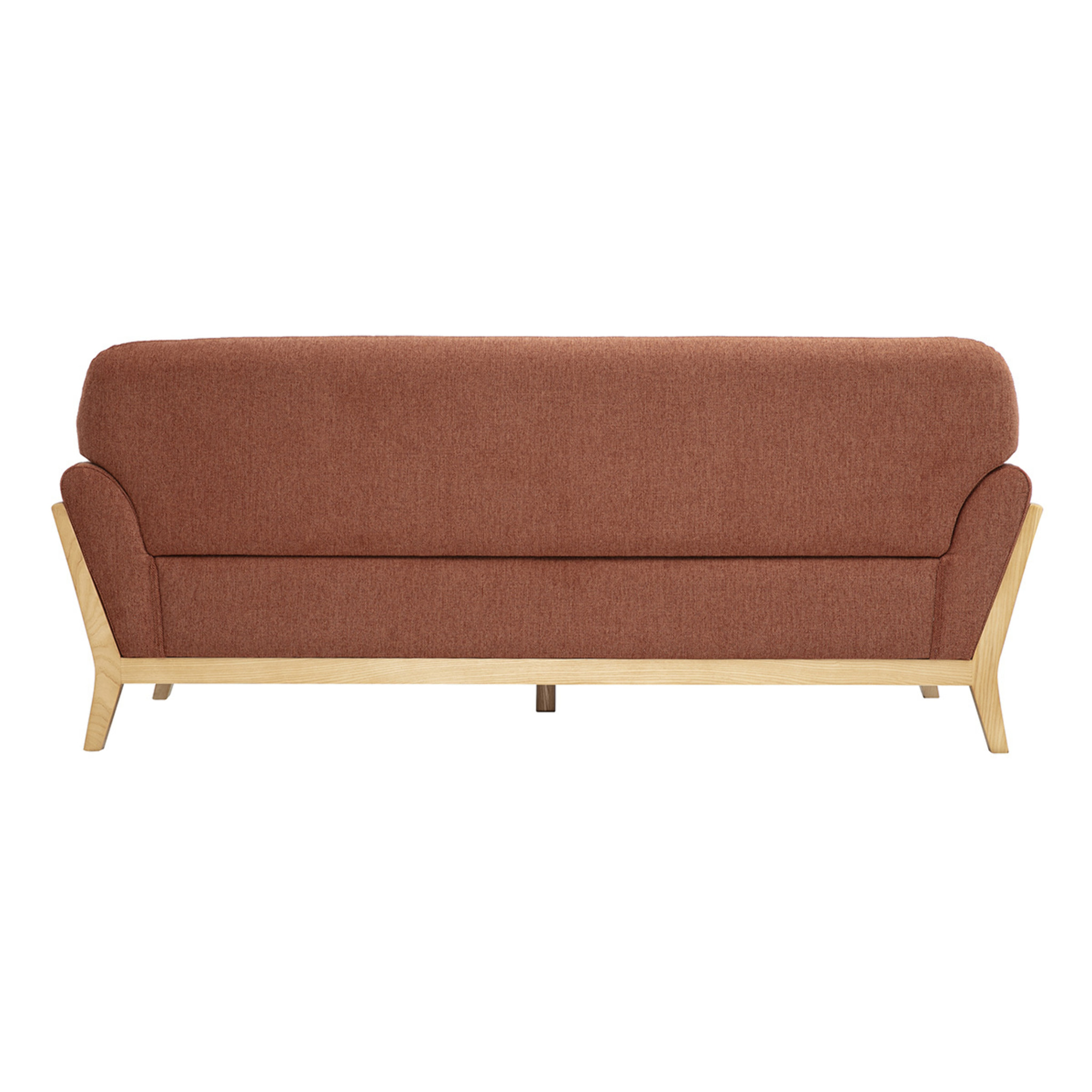 Canapé scandinave 3 places en tissu effet velours texturé terre brûlée et bois clair YOKO