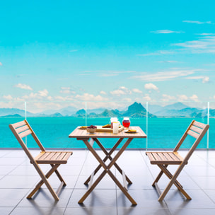 Set Tavolino E 2 Sedie Bistrot In Legno Acacia Pieghevole Portatile Facile Da Chiudere Comodo Trasporto Tavolo Quadrato Esterno Giardino 74x70x70 Cm
