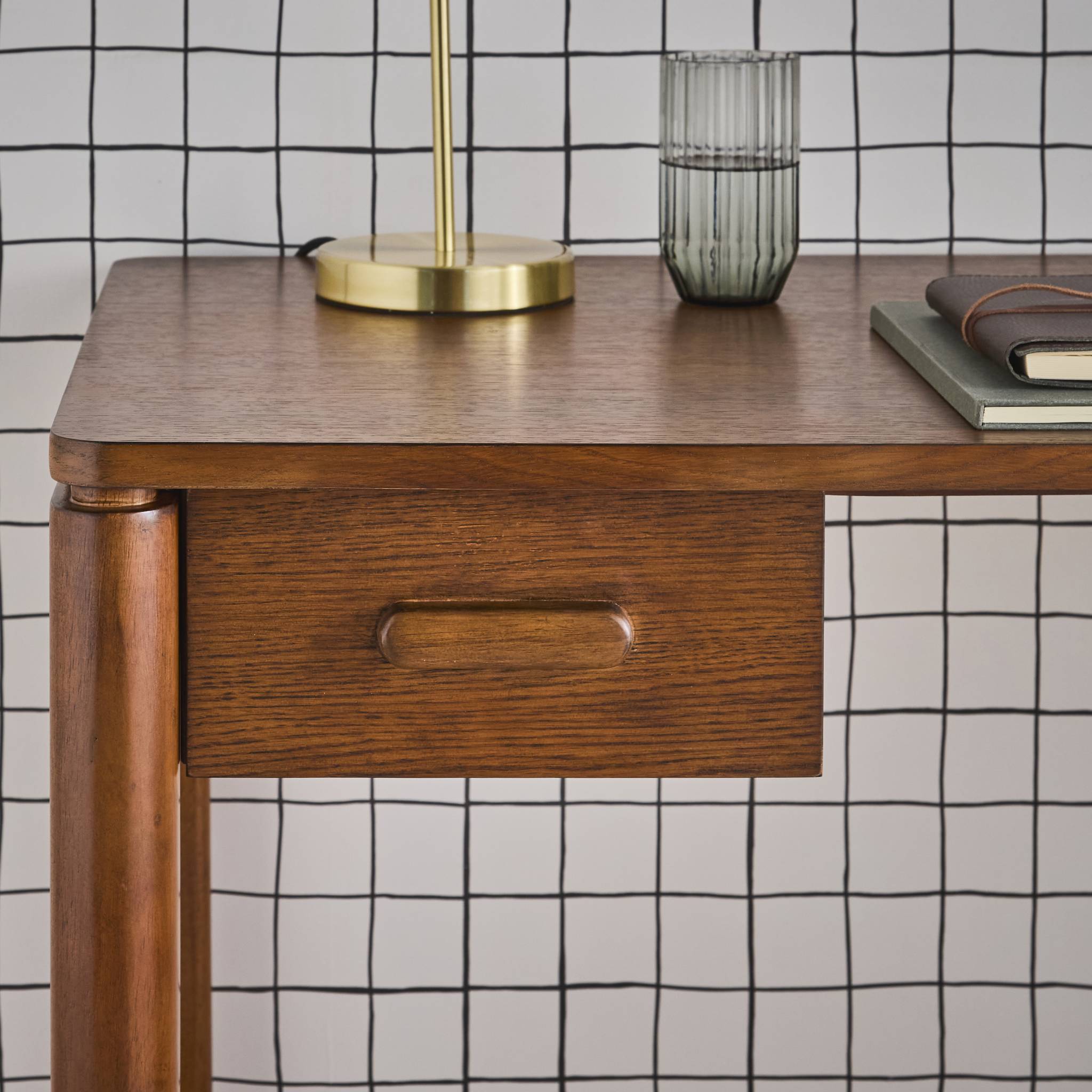 Bureau bois d'hévéa placage chêne 1 tiroir noyer - L 120 x l 60 x H 75 cm - Garance