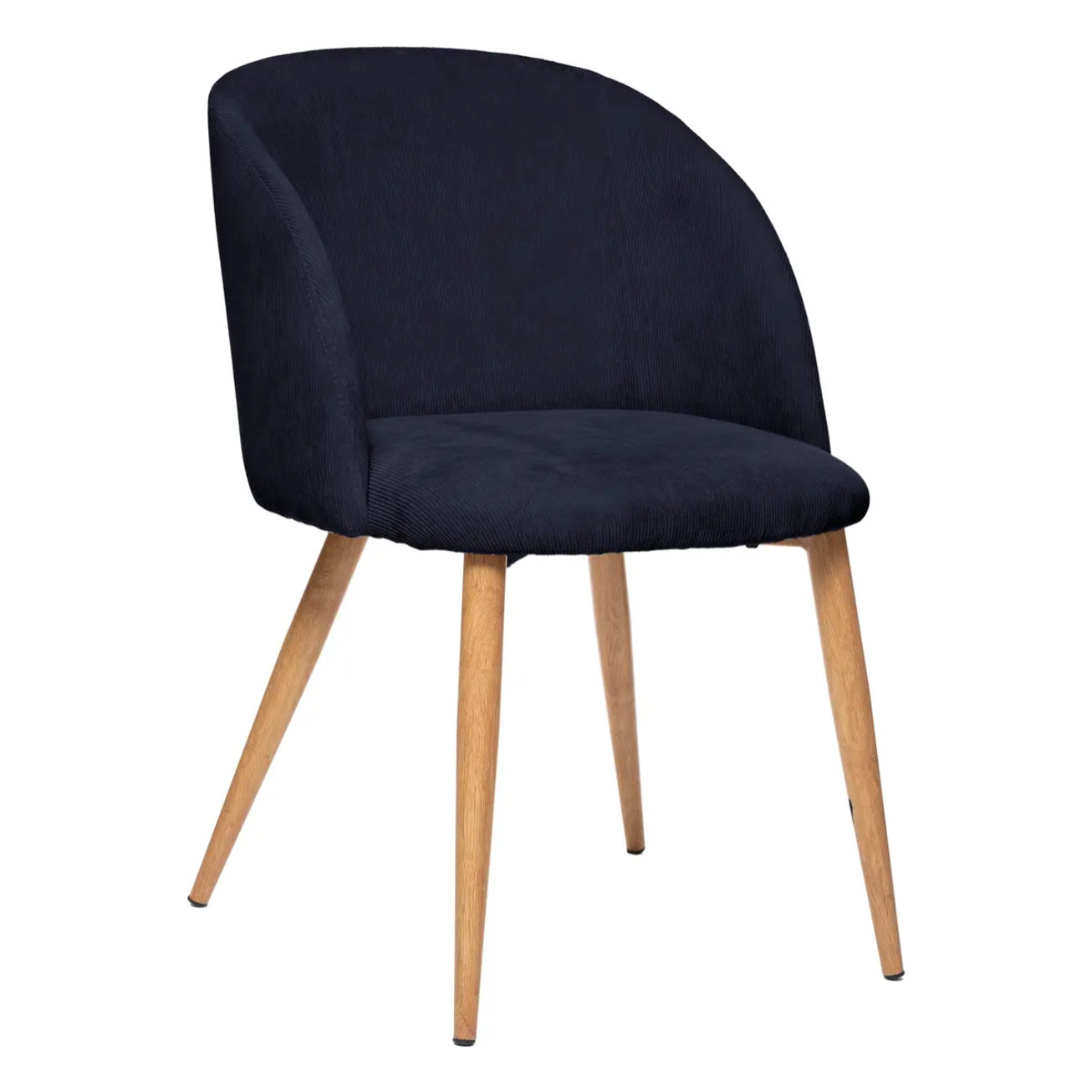 Fauteuil "Celeste" - bleu - velours côtelé - pieds métal imitation chêne