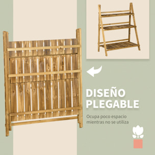 Soporte para Plantas de Madera de 3 Niveles Estantería para Plantas Plegable Soporte para Macetas para Interior y Exterior Terraza Jardín Balcón 80x37x93 cm Natural