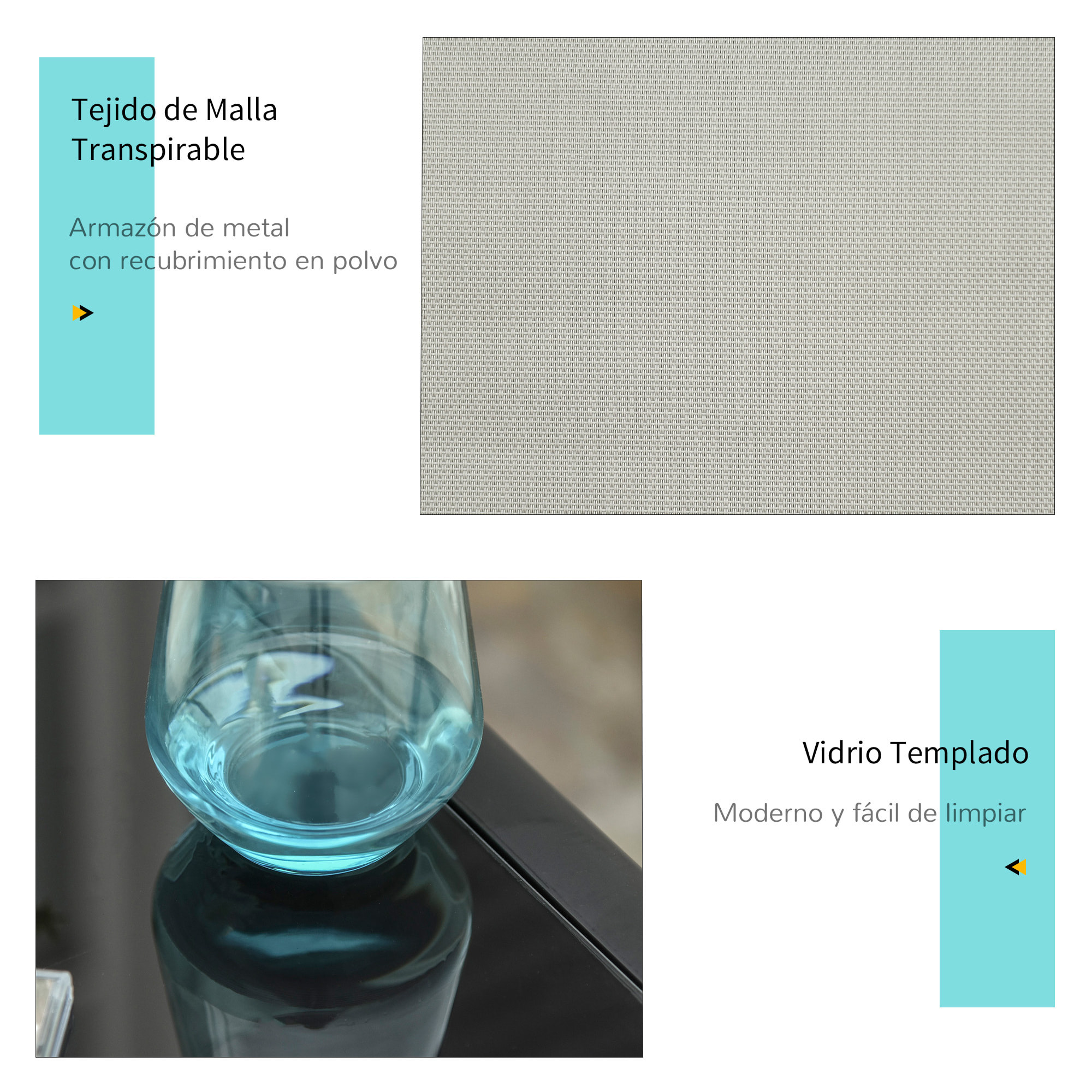 Set de 2 Tumbonas Jardín Exterior con Mesa Auxiliar de Vidrio Templado Tumbonas con Respaldo Reposabrazos para Patio Piscina Terraza Exterior Gris