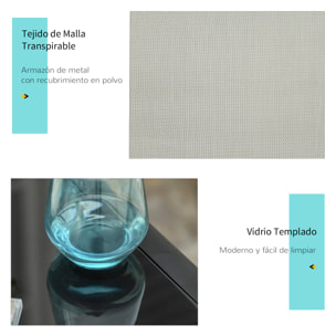 Set de 2 Tumbonas Jardín Exterior con Mesa Auxiliar de Vidrio Templado Tumbonas con Respaldo Reposabrazos para Patio Piscina Terraza Exterior Gris