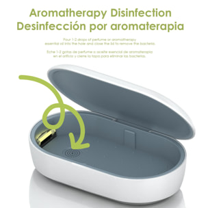 Caja de esterilización con ozono, luz UV y aromaterapia con cargador inalámbrico