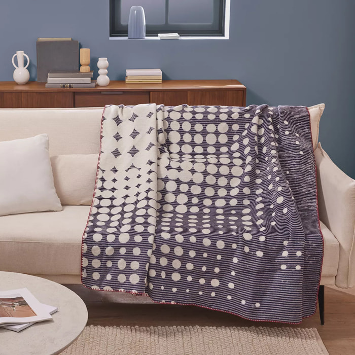 Plaid coton & autres fibres 470 g/m² motif jacquard multicolore Punto gris