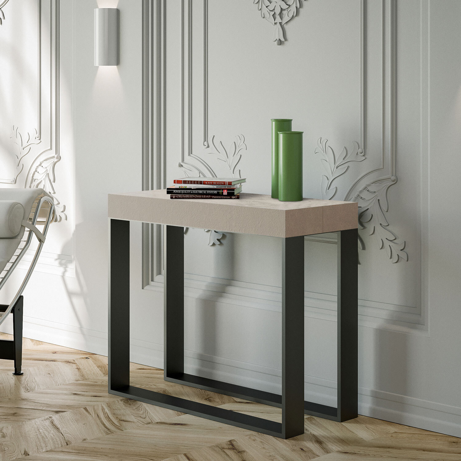 Consolle allungabile 90x40/300 cm Elettra Cashmere telaio Antracite