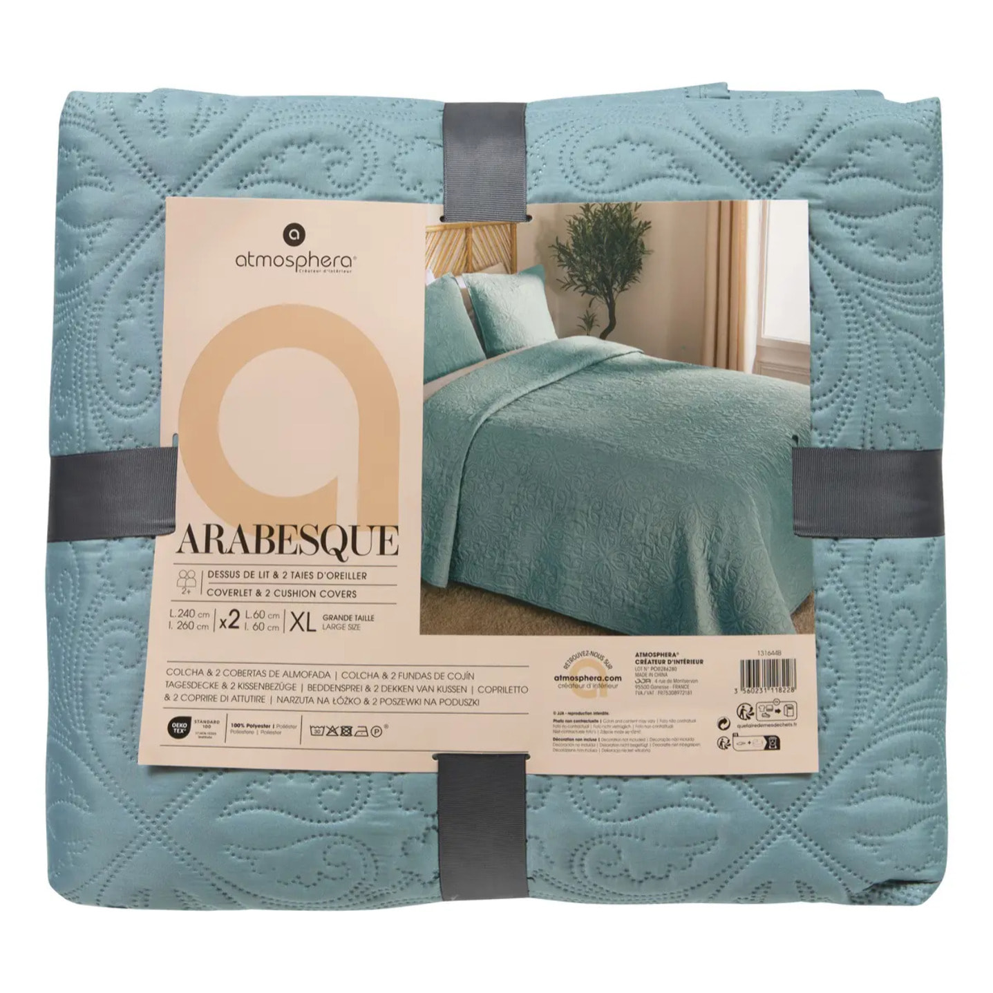 Dessus de lit Arabesque bleu minéral 260x240cm