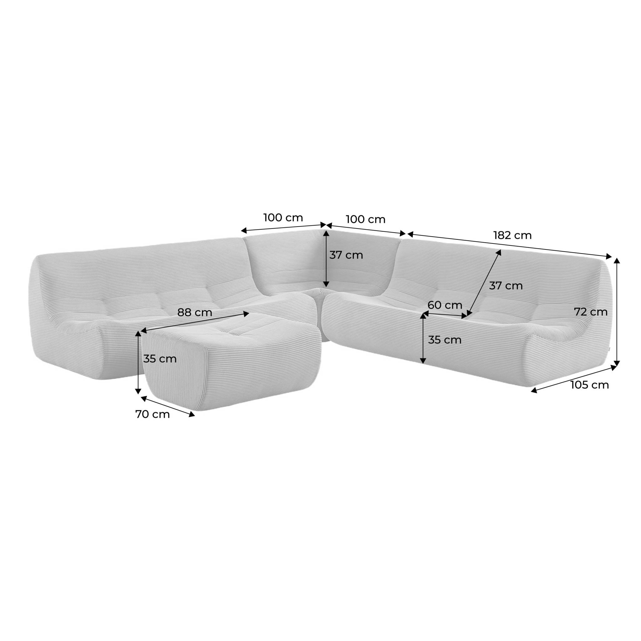 Canapé d'angle compressé modulable 7 places avec repose pied velours côtelé SOKOL