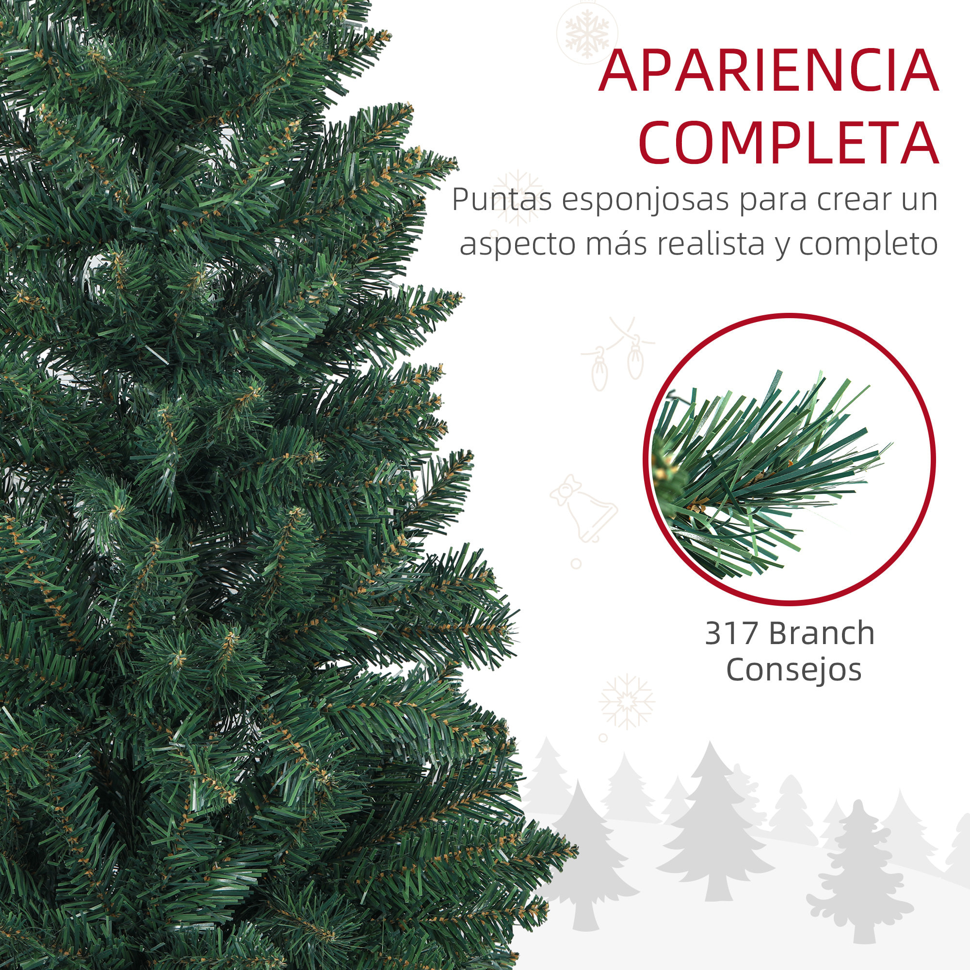 Árbol de Navidad Estrecho 150 cm Árbol de Navidad Tipo Lápiz con Base Plegable y 317 Ramas para Dormitorio Oficina Verde