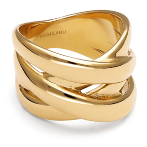 Anillo Double Cross Acero Baño Oro
