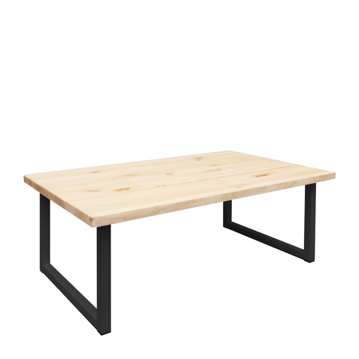 Table basse en bois massif ton naturel avec pieds en fer noir 40x100cm Hauteur: 40 Longueur: 100 Largeur: 60