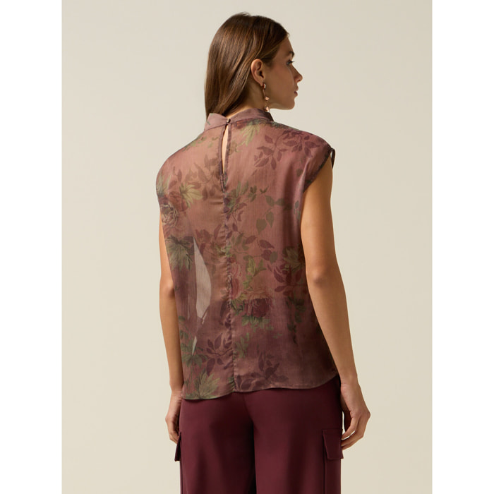 Oltre - Blusa estampada en tejido crepé - Marrón