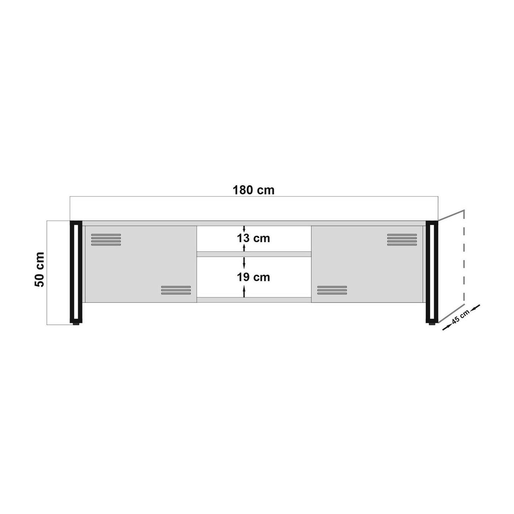 Mobile porta TV Dperott, Credenza da soggiorno, Armadio basso per TV, Base parete attrezzata, 180x45h50 cm, Quercia e Nero