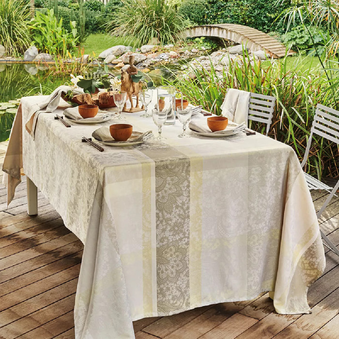 Nappe pur coton motif jacquard beige Mille dentelles naturel
