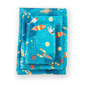 Serviette eponge enfant coton mélangé 340 g/m² imprimé vert Galaxies sideral