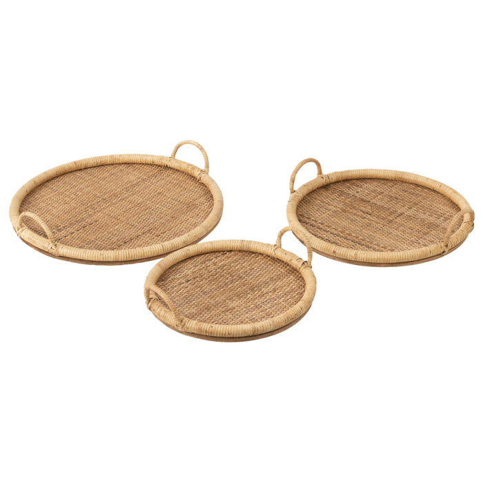 J-Line pateau Ovales - rotin/métal - naturel - 3 pièces