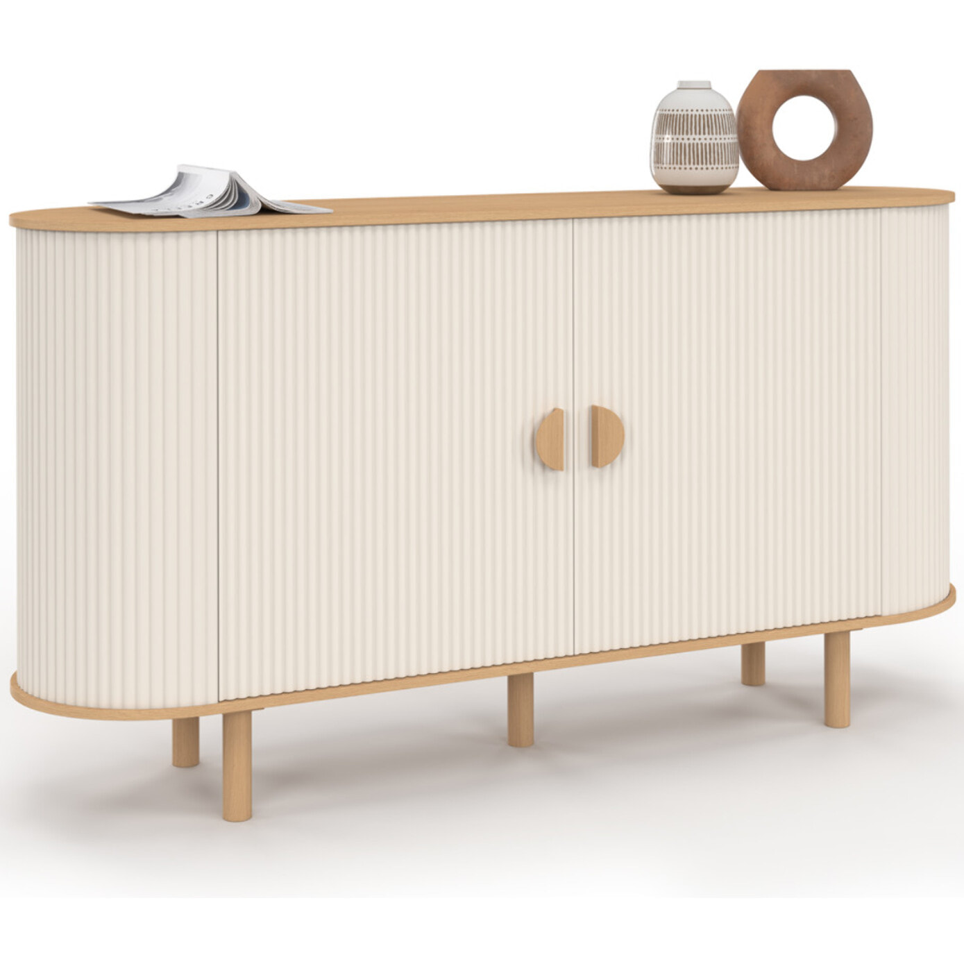 Buffet Kanel 2 portes beige effet cannelé 140cm