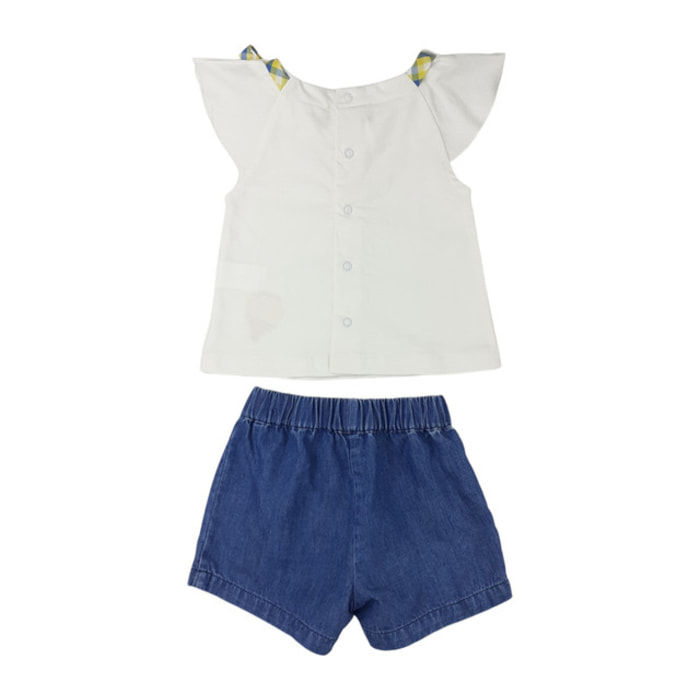 SET 2PCS TSHIRT JERSEY BIANCO SHORT CHAMBRAY MONGOLFIERA