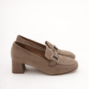 MOCASSINO TACCO SQUARE CHOCOLA' TAUPE