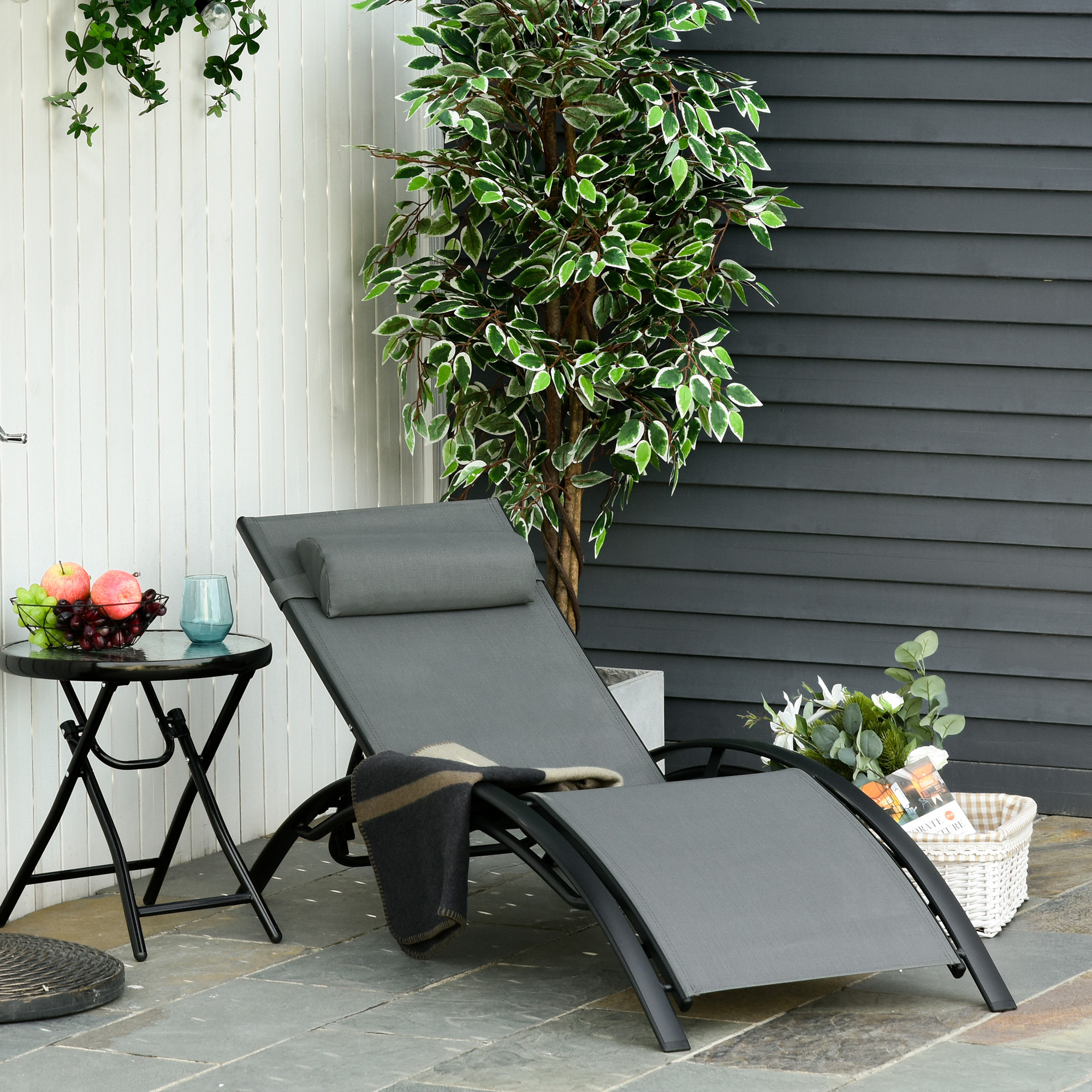 Tumbona Reclinable con Respaldo Ajustable Reposacabezas Extraá­ble Aluminio Gris