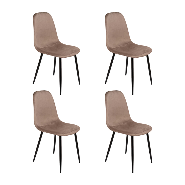 Set di 4 sedie Arter, Poltrona rivestita in velluto, Sedia da pranzo imbottita, Seduta per riunioni, 45x56h87 cm, Tortora
