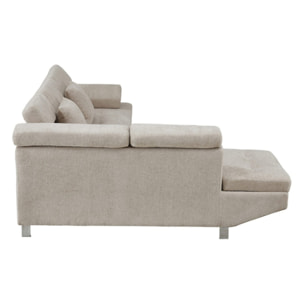 Margaux - Canapé d'angle gauche 5 places convertible avec coffre et têtières réglables en velours texturé - Beige