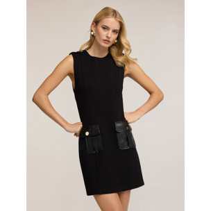 Motivi - Tubino con tasche applicate in tessuto spalmato - Nero