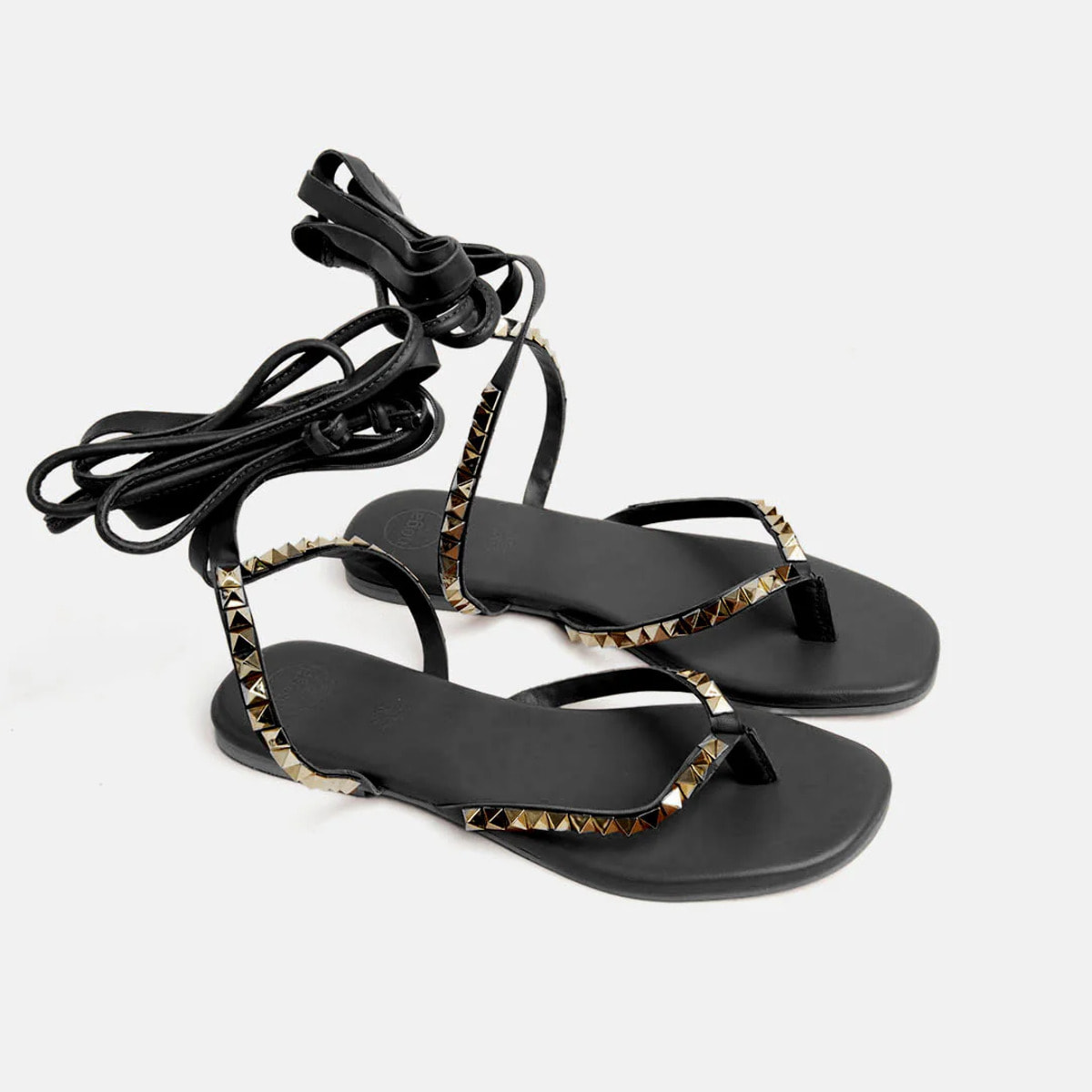 Sandalo in vera pelle con cinturini alla caviglia - NERO