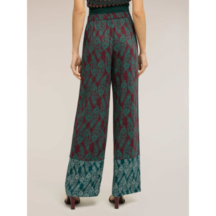 Motivi - Pantalones palazzo de raso estampado cashmere - Verde