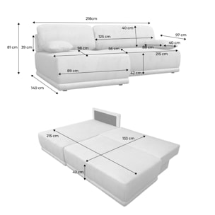 Banquette canapé d'angle gauche convertible 3 places velours côtelé avec coffre NELSON