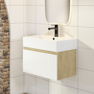 Ensemble de Salle de Bain Zel | Meuble Suspendu | 60 cm Blanc | Un Tiroir | Lavabo Encastré | Miroir non inclus | Meuble Monté | Alday