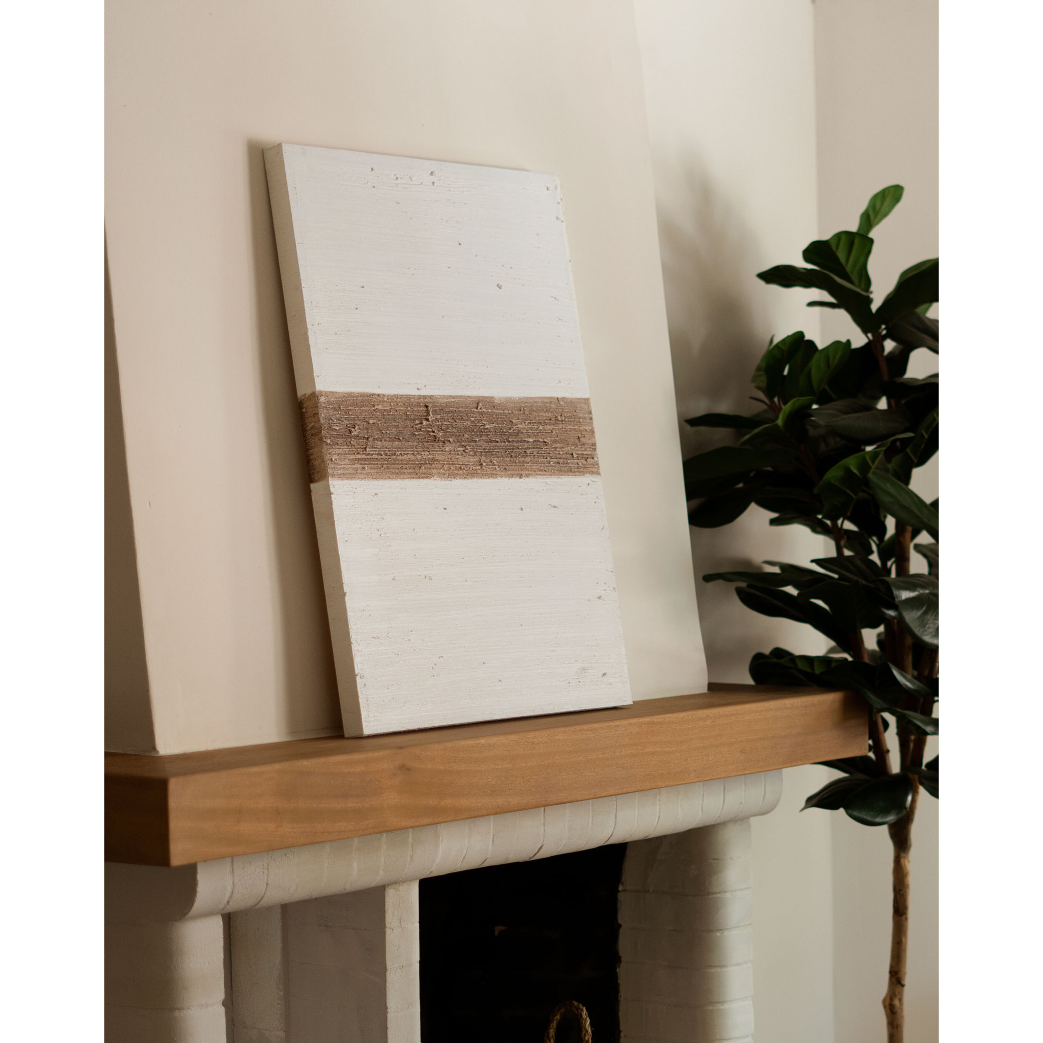 Tableau blanc et marron décoratif sur coton avec cadre en bois peint à la main à la peinture à l'huile en différentes tailles