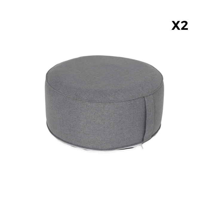 Lot de 2 poufs gonflables et déhoussables gris. intérieur ou extérieur. résistant à l'eau et aux UV avec poignée de transport