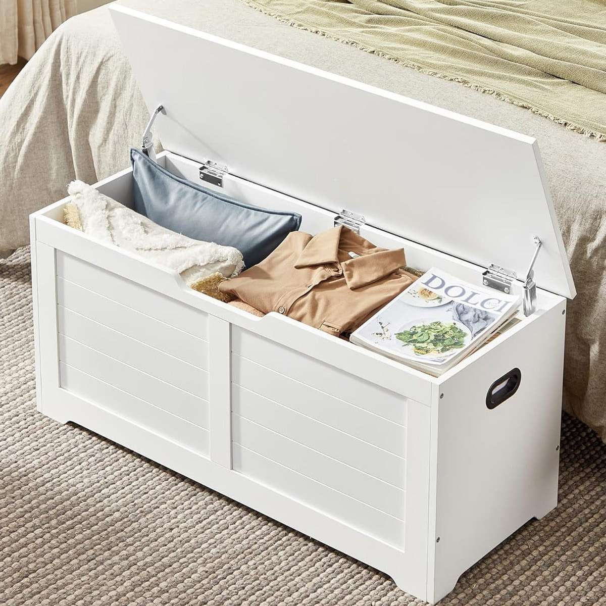 Panca Contenitore Oslo in Legno Bianco con Maniglie