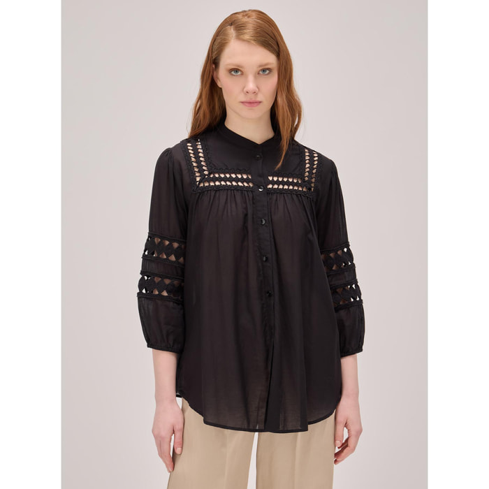 Oltre - Shirt with crochet inserts - Negro