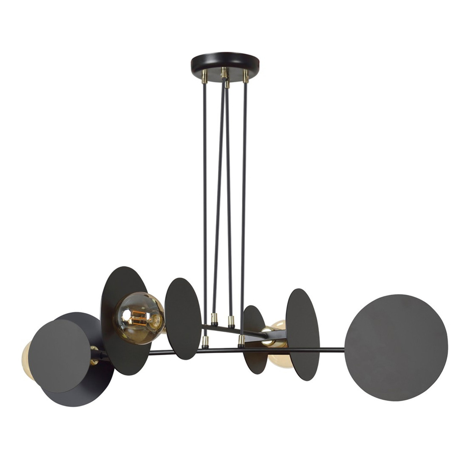 Lampada a sospensione Idea con cerchi geometrici in acciaio nero opaco