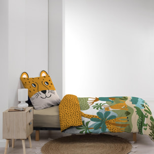 Parure de lit enfant 2 pièces 100 % coton imprimé animaux de la jungle housse + taie - Jaune
