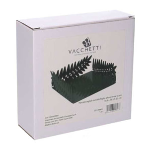 Portatovaglioli in metallo foglia d'alloro verde scuro rettangolare cm16,5x16,5h6,5