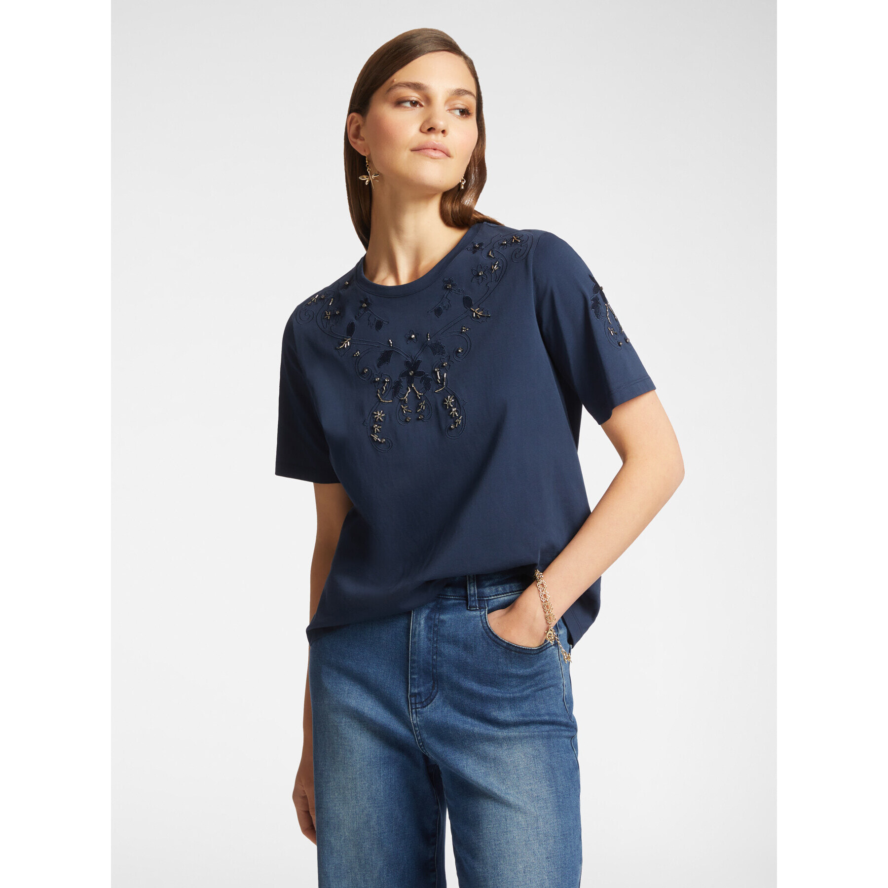 Elena Mirò - Camiseta bordada - Azul
