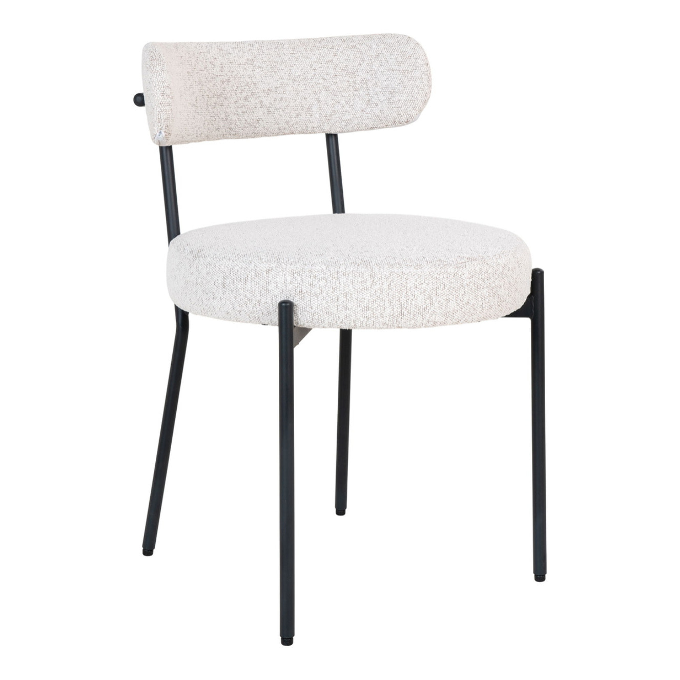 Set 2 sedie da pranzo Badalona in bouclé bianco con gambe nere 49x57x72,5 cm