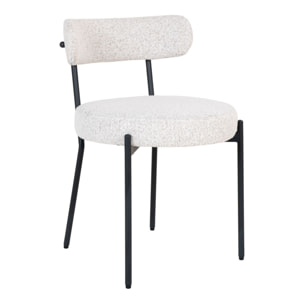 Set 2 sedie da pranzo Badalona in bouclé bianco con gambe nere 49x57x72,5 cm