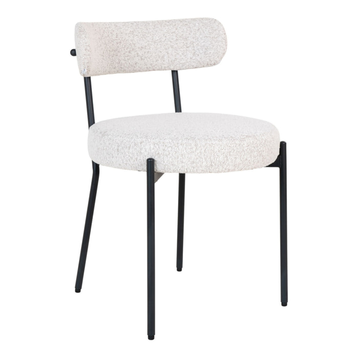 Set 2 sedie da pranzo Badalona in bouclé bianco con gambe nere 49x57x72,5 cm