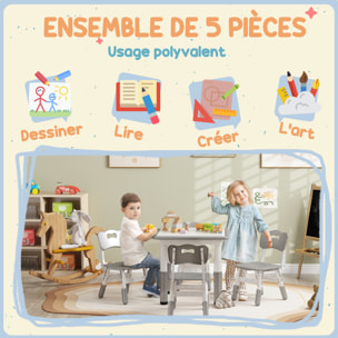 Ensemble table et chaises enfant - set de 5 pièces réglables en hauteur - MDF PP blanc gris