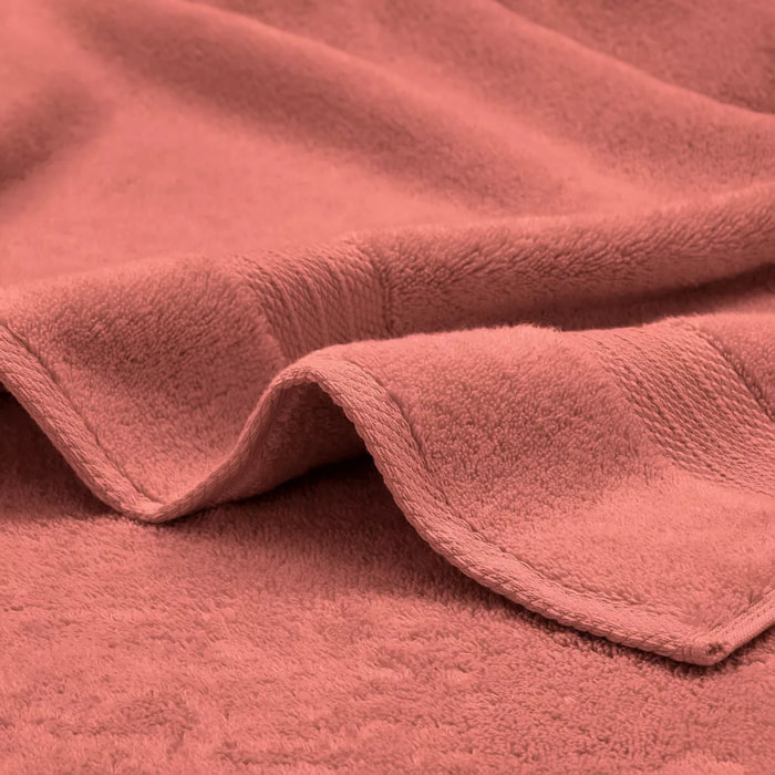 Serviette eponge pur coton 550 g/m² uni rose Elea corail