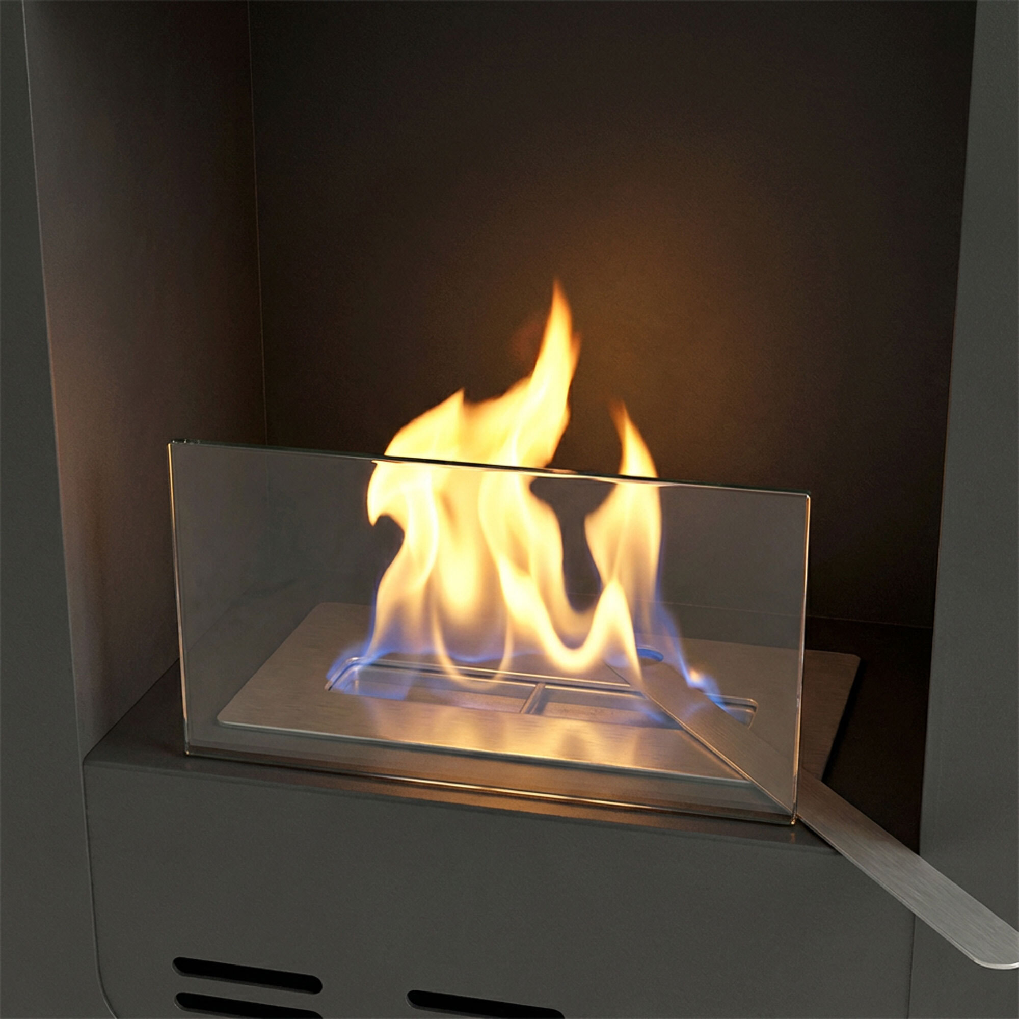 Livia - Camino a Bioetanolo da Pavimento 46x80x25 cm con Bruciatore 1,5 Litri Nero